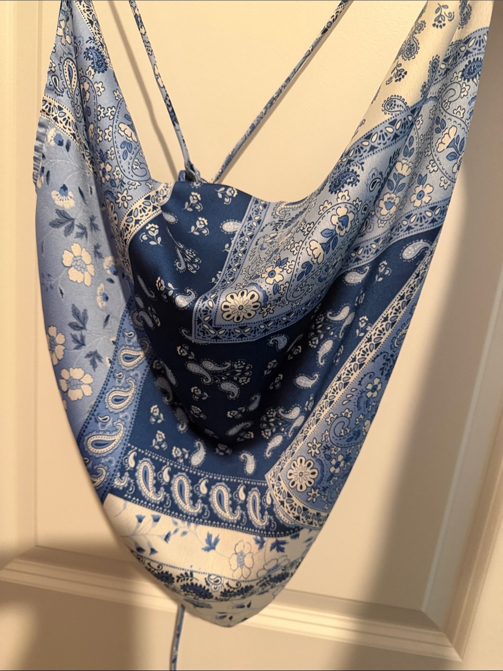 Kittenish Blue Paisley & Floral Cowl Slip Top
